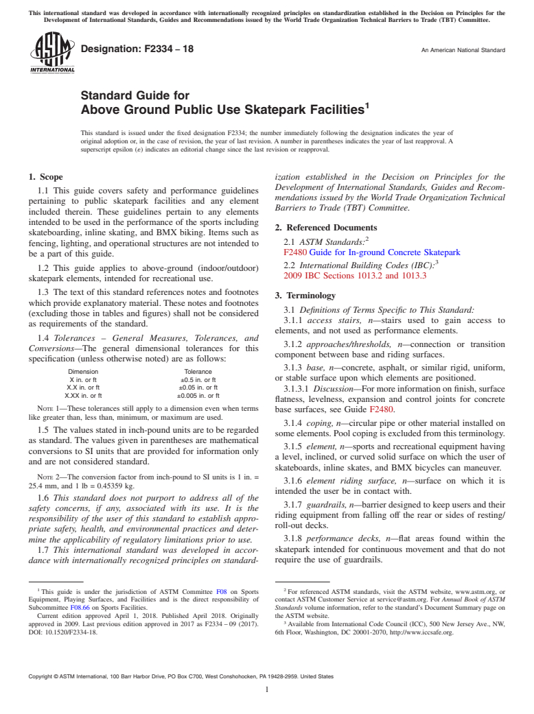 ASTM F2334-18 - Standard Guide for Above Ground Public Use Skatepark Facilities