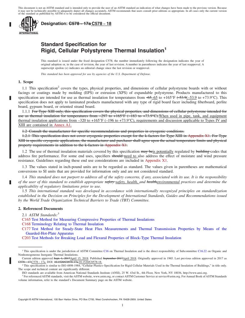 REDLINE ASTM C578-18 - Standard Specification for  Rigid, Cellular Polystyrene Thermal Insulation