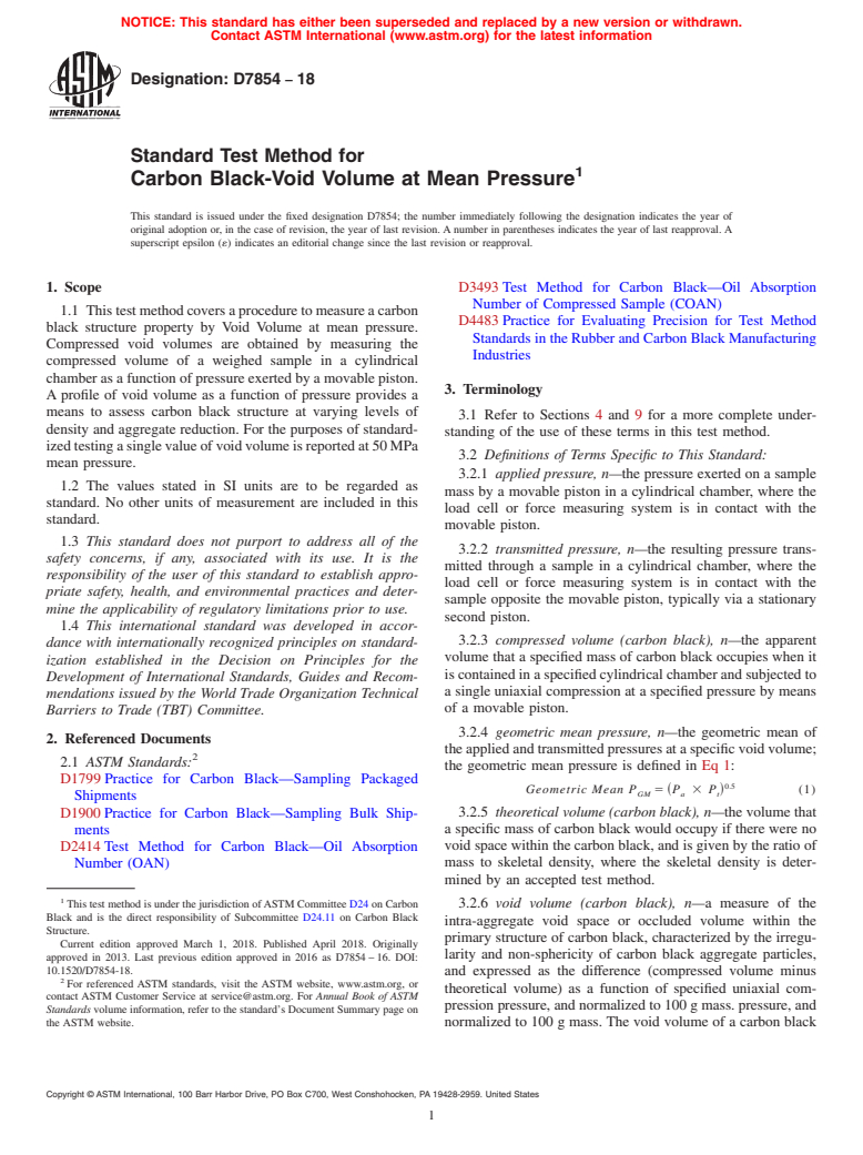 ASTM D7854-18 - Standard Test Method for Carbon Black-Void Volume at Mean Pressure