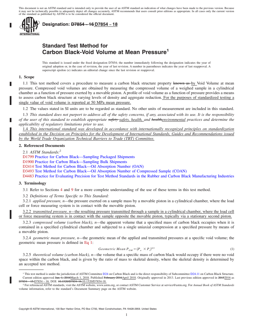 REDLINE ASTM D7854-18 - Standard Test Method for Carbon Black-Void Volume at Mean Pressure