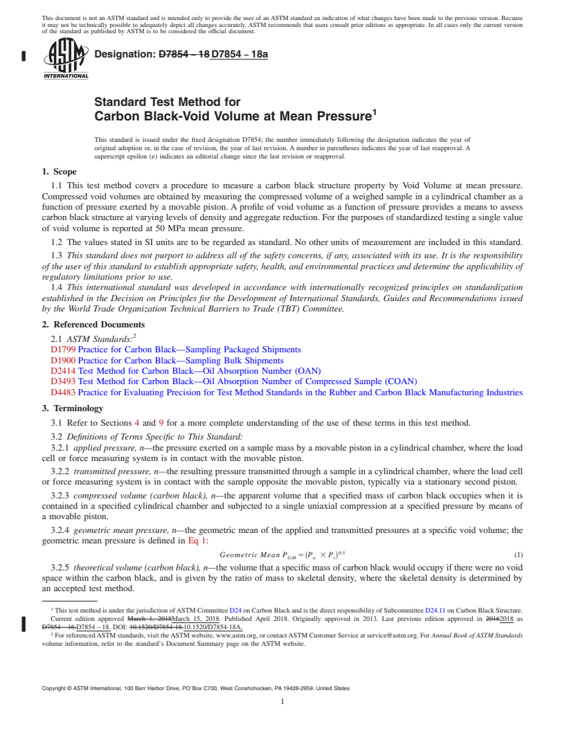 REDLINE ASTM D7854-18a - Standard Test Method for Carbon Black-Void Volume at Mean Pressure