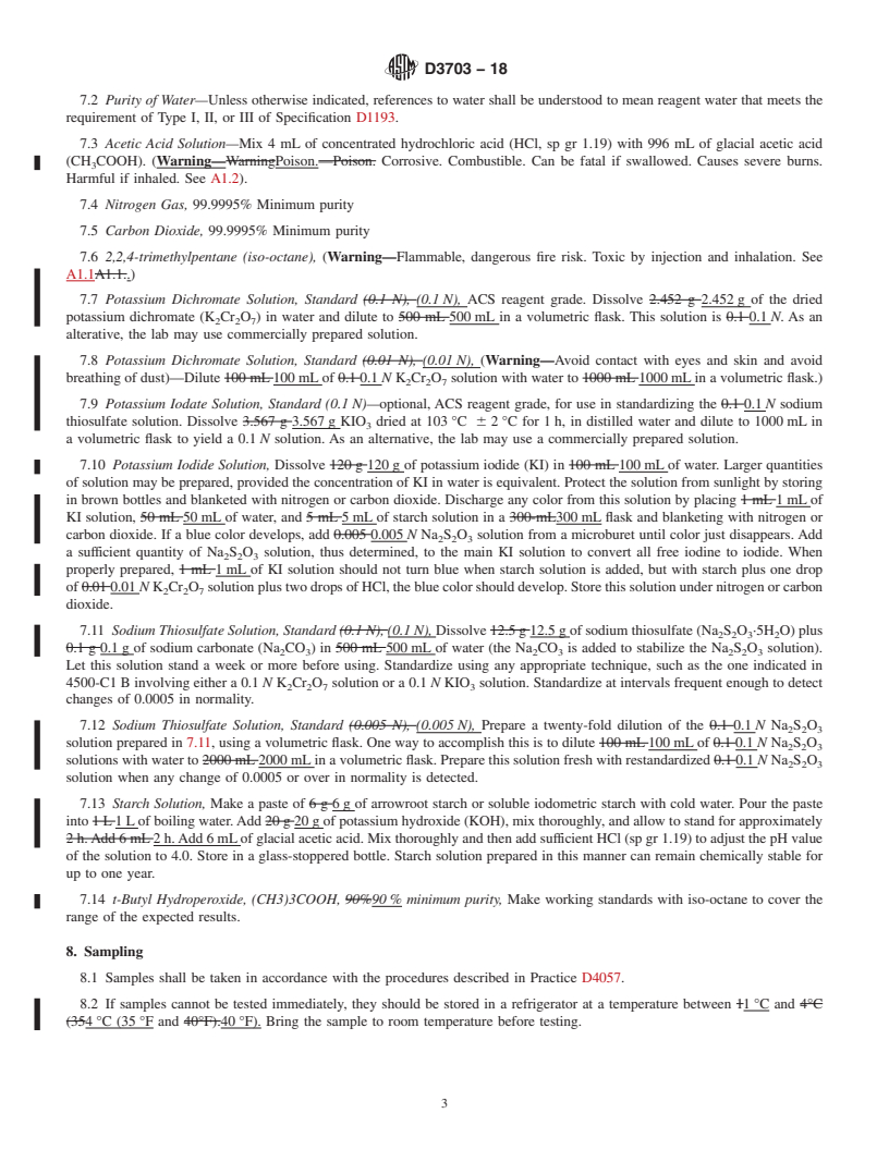 REDLINE ASTM D3703-18 - Standard Test Method for Hydroperoxide Number of Aviation Turbine Fuels, Gasoline and   Diesel Fuels