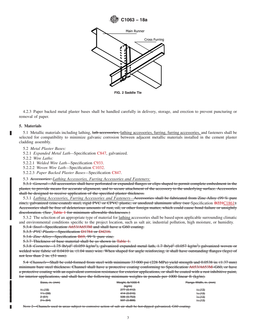 REDLINE ASTM C1063-18a - Standard Specification for Installation of Lathing and Furring to Receive Interior and  Exterior Portland Cement-Based Plaster