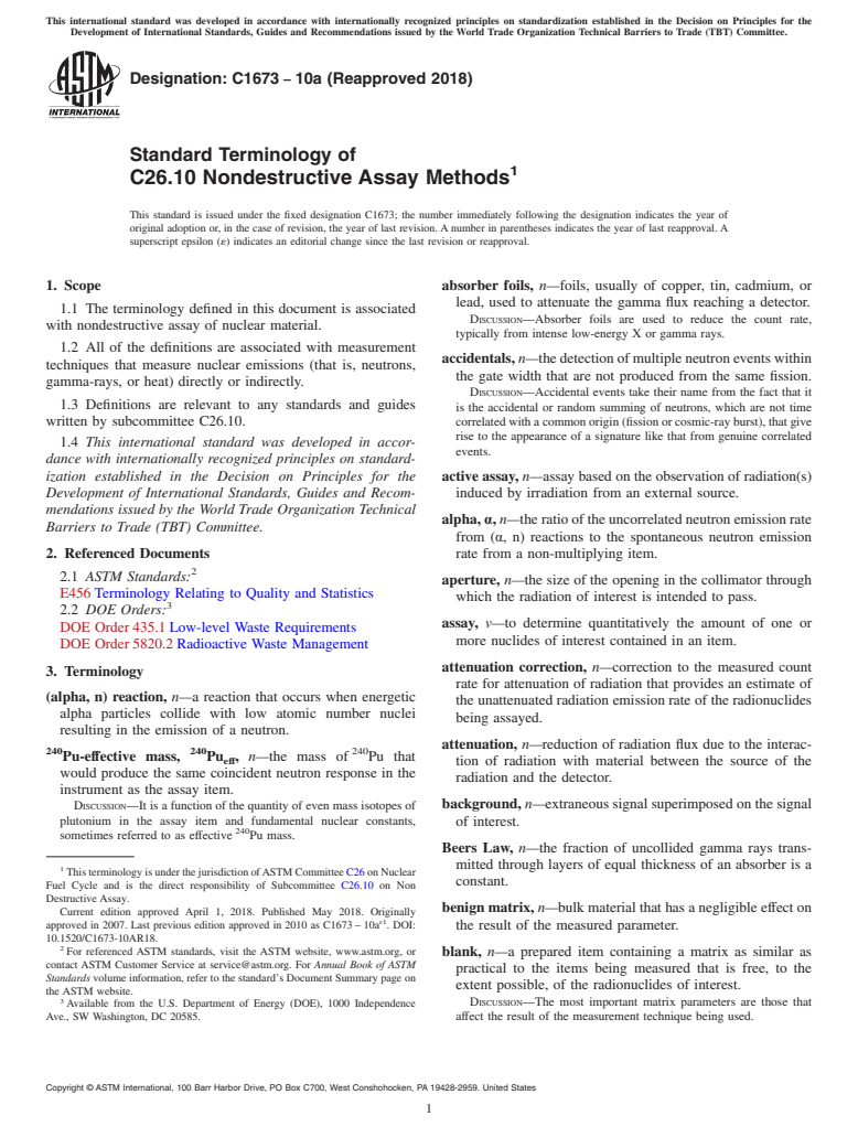 ASTM C1673-10a(2018) - Standard Terminology of  C26.10 Nondestructive Assay Methods