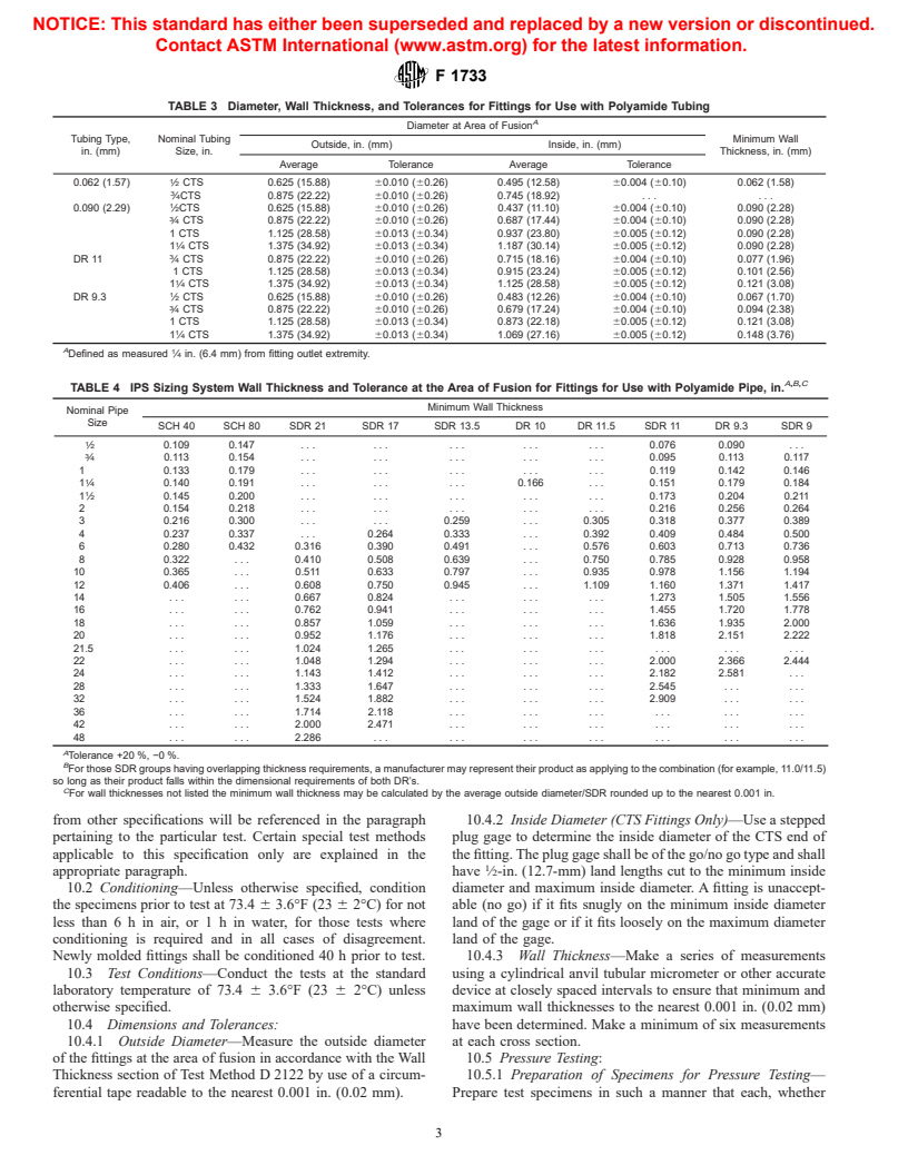 ASTM F1733-96 - Standard Specification for Butt heat Fusion Polyamide(PA) Plastic Fitting for Polyamide(PA) Plastic Pipe and Tubing