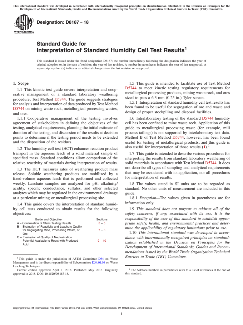 ASTM D8187-18 - Standard Guide for Interpretation of Standard Humidity Cell Test Results