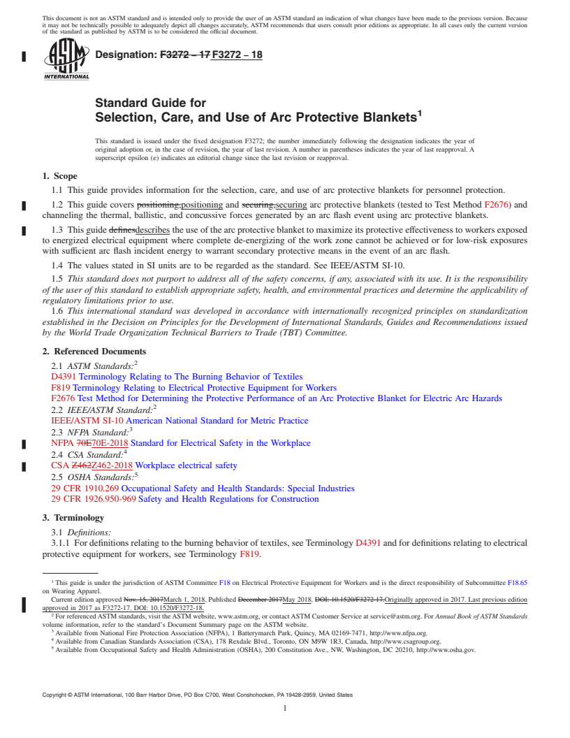 REDLINE ASTM F3272-18 - Standard Guide for Selection, Care, and Use of Arc Protective Blankets