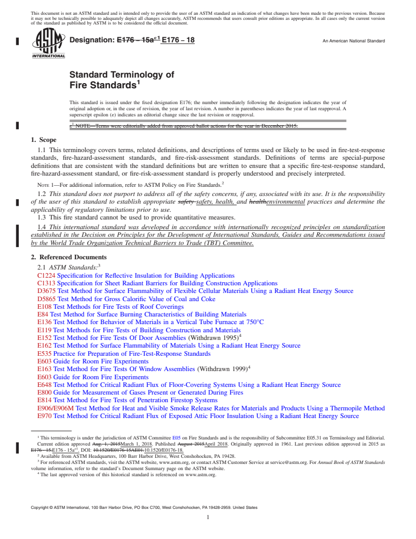 REDLINE ASTM E176-18 - Standard Terminology of  Fire Standards