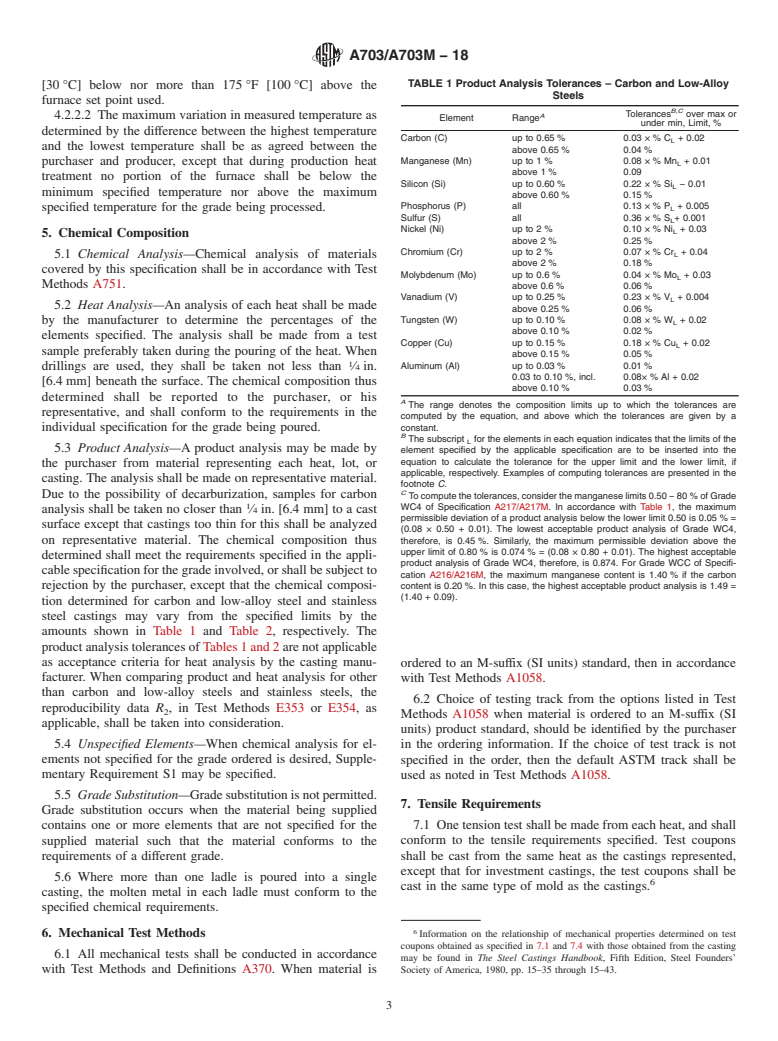 ASTM A703/A703M-18 - Standard Specification for  Steel Castings, General Requirements, for Pressure-Containing  Parts