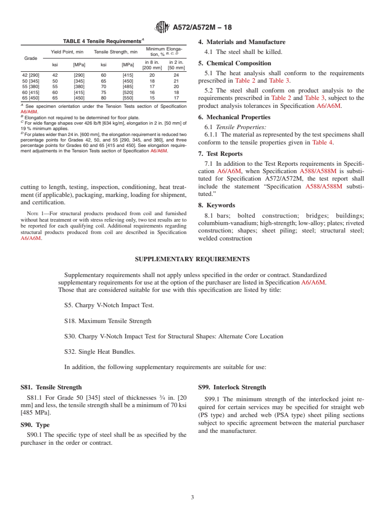 ASTM A572/A572M-18 - Standard Specification for  High-Strength Low-Alloy Columbium-Vanadium Structural Steel