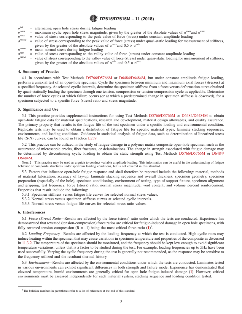 REDLINE ASTM D7615/D7615M-11(2018) - Standard Practice for  Open-Hole Fatigue Response of Polymer Matrix Composite Laminates