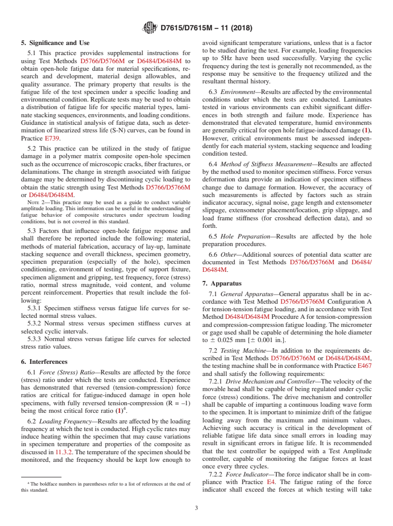 ASTM D7615/D7615M-11(2018) - Standard Practice for  Open-Hole Fatigue Response of Polymer Matrix Composite Laminates