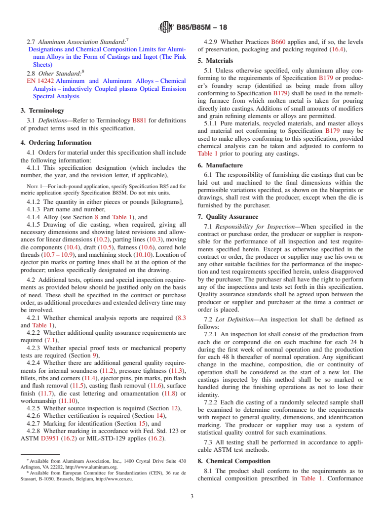 ASTM B85/B85M-18 - Standard Specification for  Aluminum-Alloy Die Castings