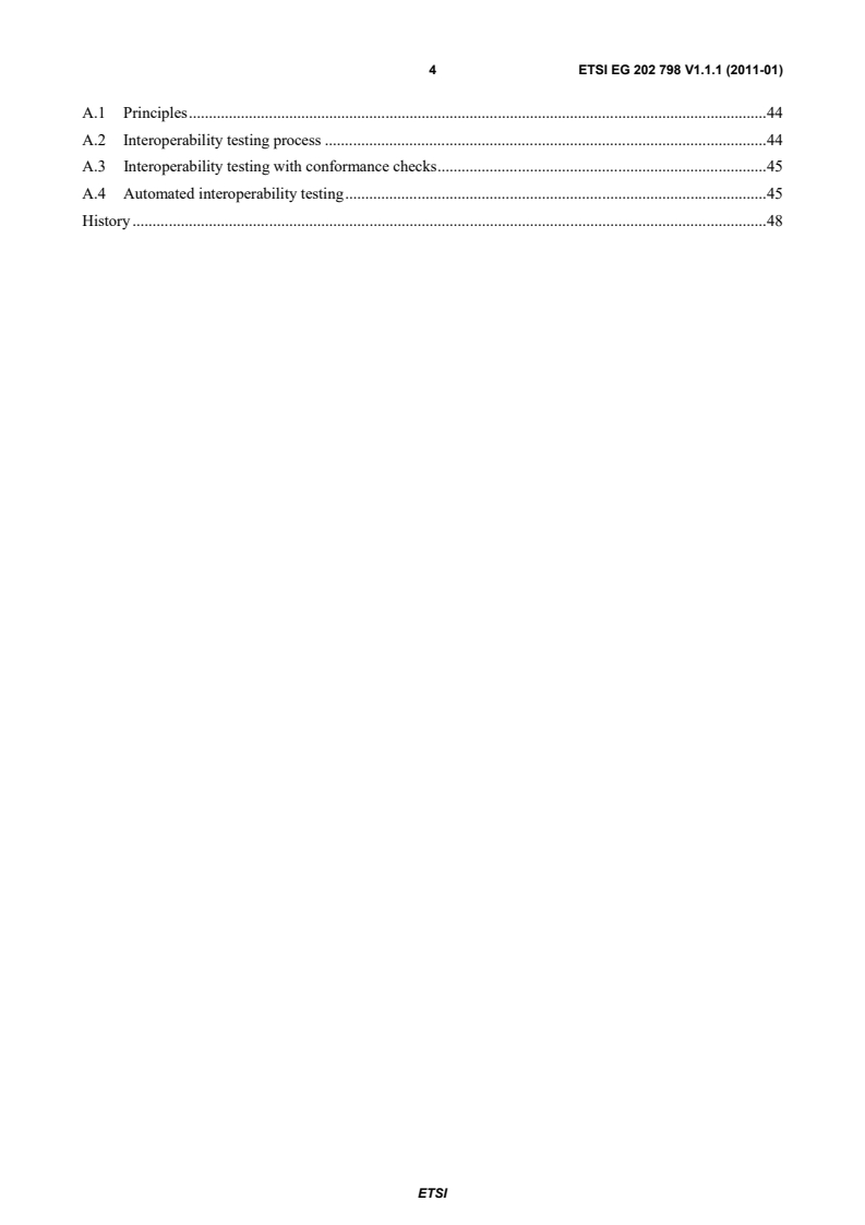 SIST-V ETSI/EG 202 798 V1.1.1:2011 eg_202798v010101p - Intelligent Transport Systems (ITS); Testing; Framework for conformance and interoperability testing - Page 4 preview