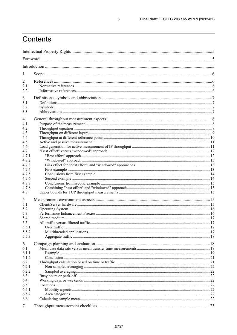 kSIST-V ETSI/prEG 203 165 V1.1.1:2012 eg_203165v010101m - Speech and multimedia Transmission Quality (STQ); Throughput Measurement Guidelines - Page 3 preview