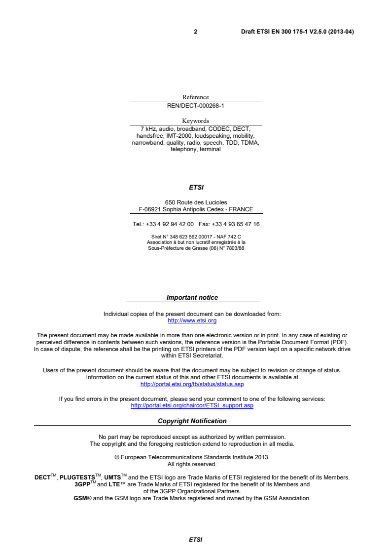 ETSI EN 300 175-1 V2.5.0 (2013-04) - Digital Enhanced Cordless Telecommunications (DECT); Common Interface (CI); Part 1: Overview