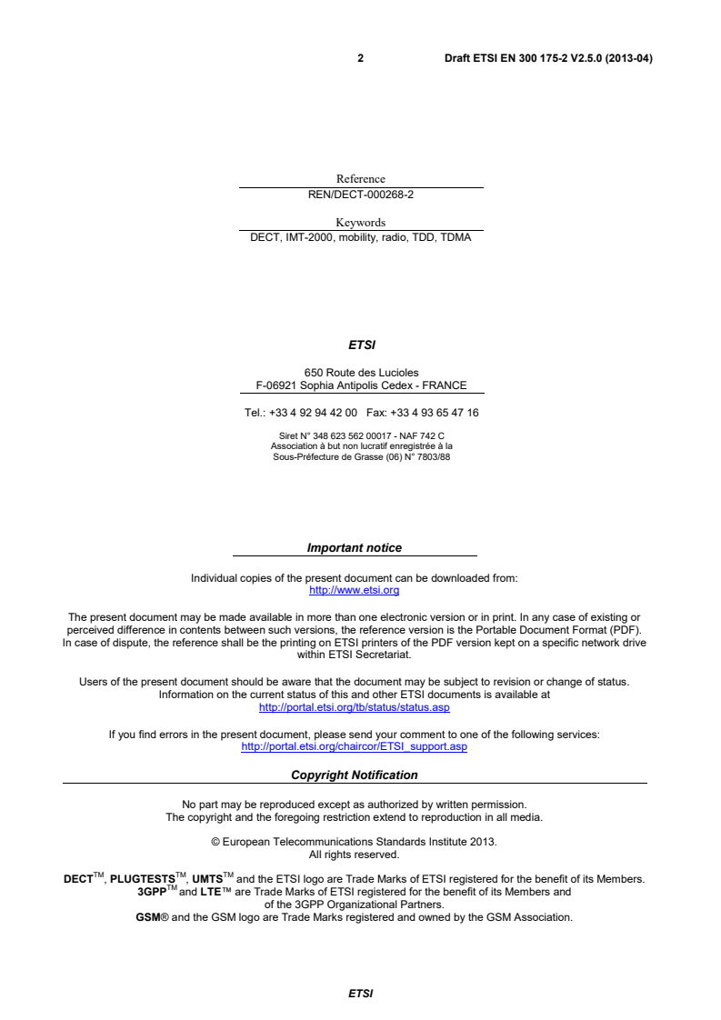 ETSI EN 300 175-2 V2.5.0 (2013-04) - Digital Enhanced Cordless Telecommunications (DECT); Common Interface (CI); Part 2: Physical Layer (PHL)
