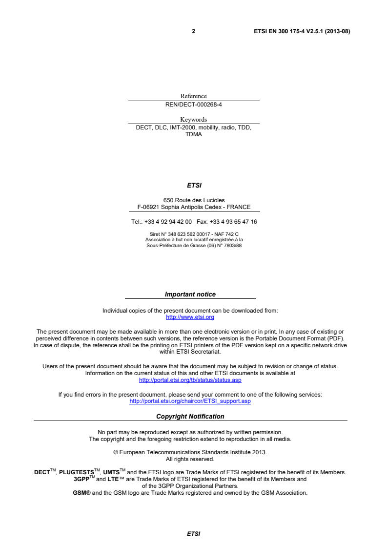 SIST EN 300 175-4 V2.5.1:2013 ETSI EN 300 175-4 V2.5.1 (2013-08) - Digital Enhanced Cordless Telecommunications (DECT); Common Interface (CI); Part 4: Data Link Control (DLC) layer