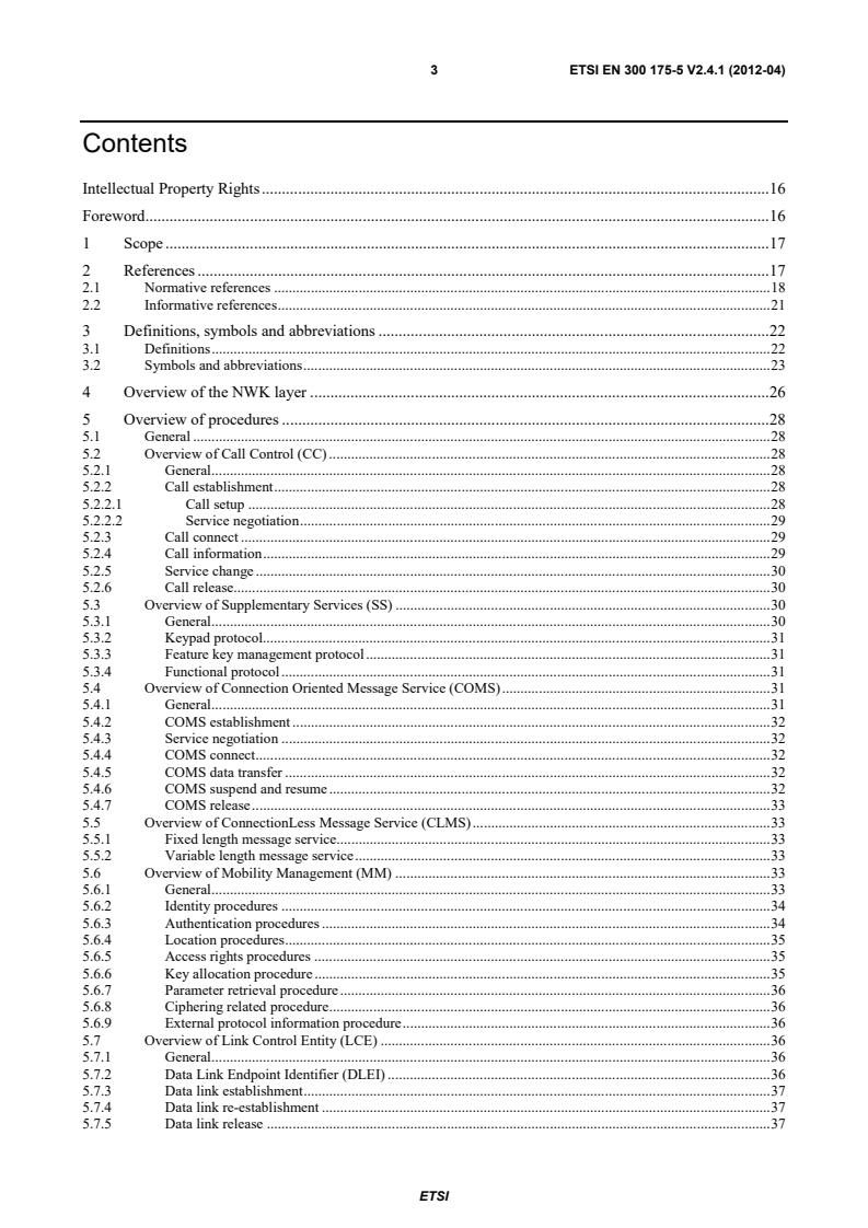 SIST EN 300 175-5 V2.4.1:2012 en_30017505v020401p - Digital Enhanced Cordless Telecommunications (DECT); Common Interface (CI); Part 5: Network (NWK) layer - Page 3 preview