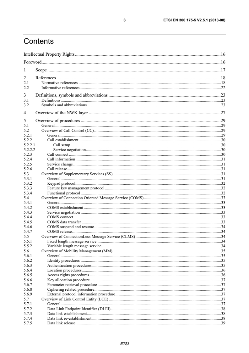 SIST EN 300 175-5 V2.5.1:2013 ETSI EN 300 175-5 V2.5.1 (2013-08) - Digital Enhanced Cordless Telecommunications (DECT); Common Interface (CI); Part 5: Network (NWK) layer - Page 3 preview