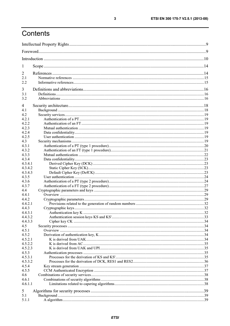 SIST EN 300 175-7 V2.5.1:2013 ETSI EN 300 175-7 V2.5.1 (2013-08) - Digital Enhanced Cordless Telecommunications (DECT); Common Interface (CI); Part 7: Security features - Page 3 preview