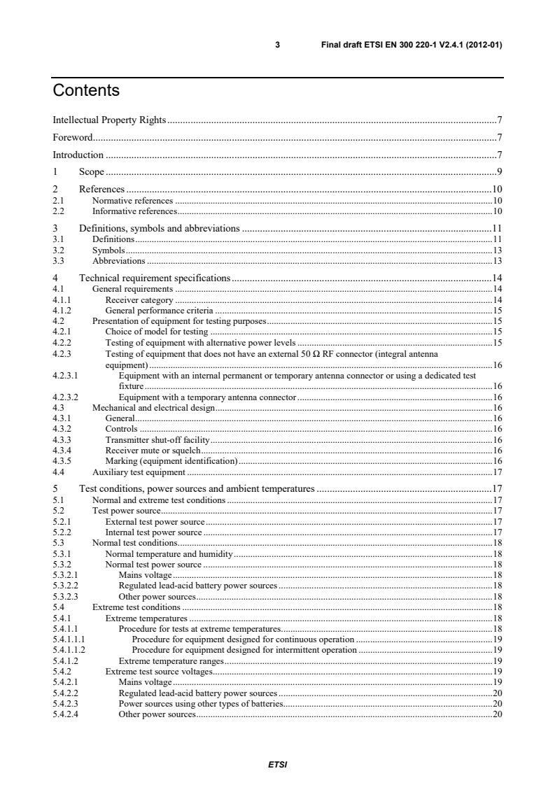 ETSI EN 300 220-1 V2.4.1 (2012-05) en_30022001v020401o - Electromagnetic compatibility and Radio spectrum Matters (ERM); Short Range Devices (SRD); Radio equipment to be used in the 25 MHz to 1 000 MHz frequency range with power levels ranging up to 500 mW; Part 1: Technical characteristics and test methods - Page 3 preview