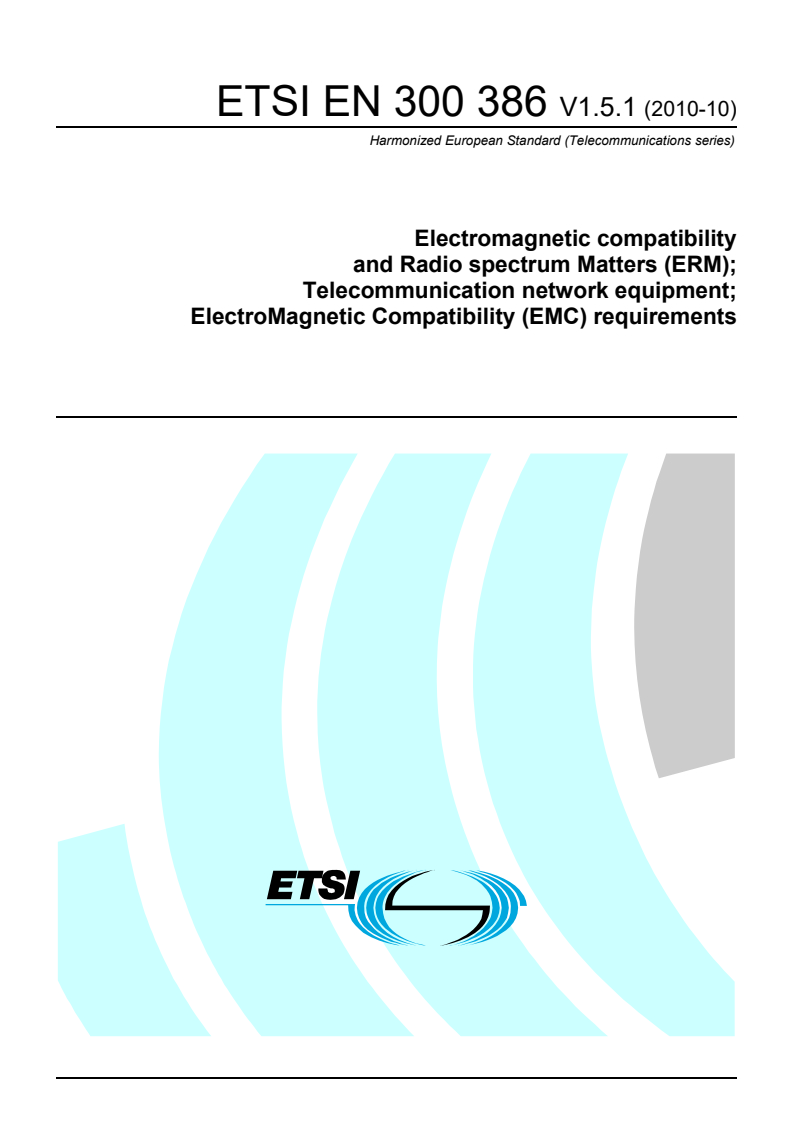 en_300386v010501p - Electromagnetic compatibility and Radio spectrum Matters (ERM); Telecommunication network equipment; ElectroMagnetic Compatibility (EMC) requirements
