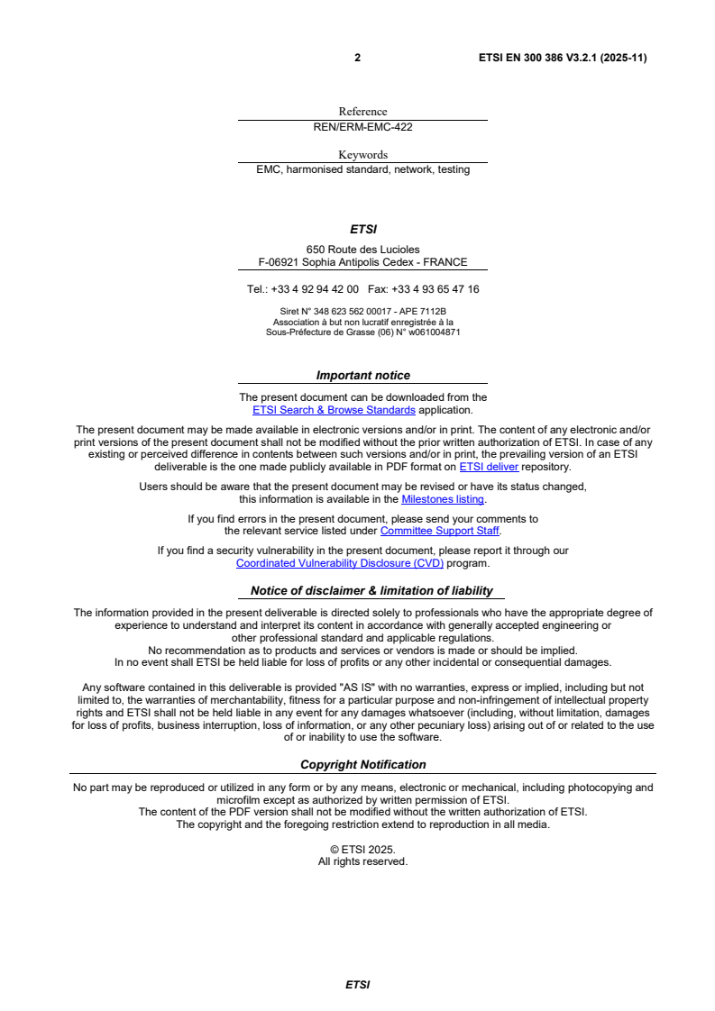 ETSI EN 300 386 V3.2.1 (2025-11) - Telecommunication network equipment; Harmonised Standard for ElectroMagnetic Compatibility (EMC) requirements