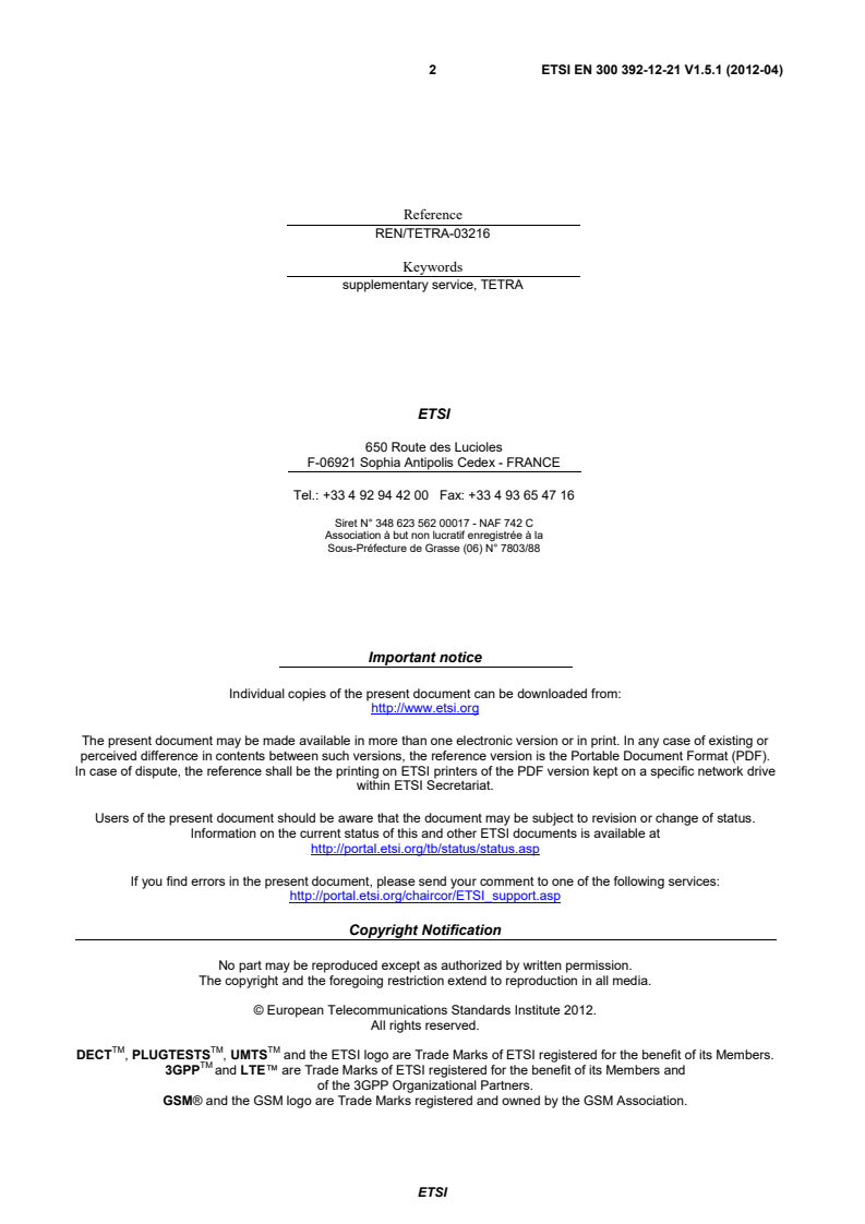 en_3003921221v010501p - Terrestrial Trunked Radio (TETRA); Voice plus Data (V+D); Part 12: Supplementary services stage 3; Sub-part 21: Ambience Listening (AL)