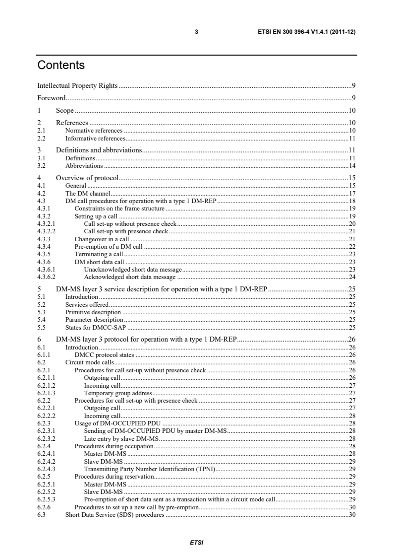 SIST EN 300 396-4 V1.4.1:2012 en_30039604v010401p - Terrestrial Trunked Radio (TETRA); Technical requirements for Direct Mode Operation (DMO); Part 4: Type 1 repeater air interface - Page 3 preview