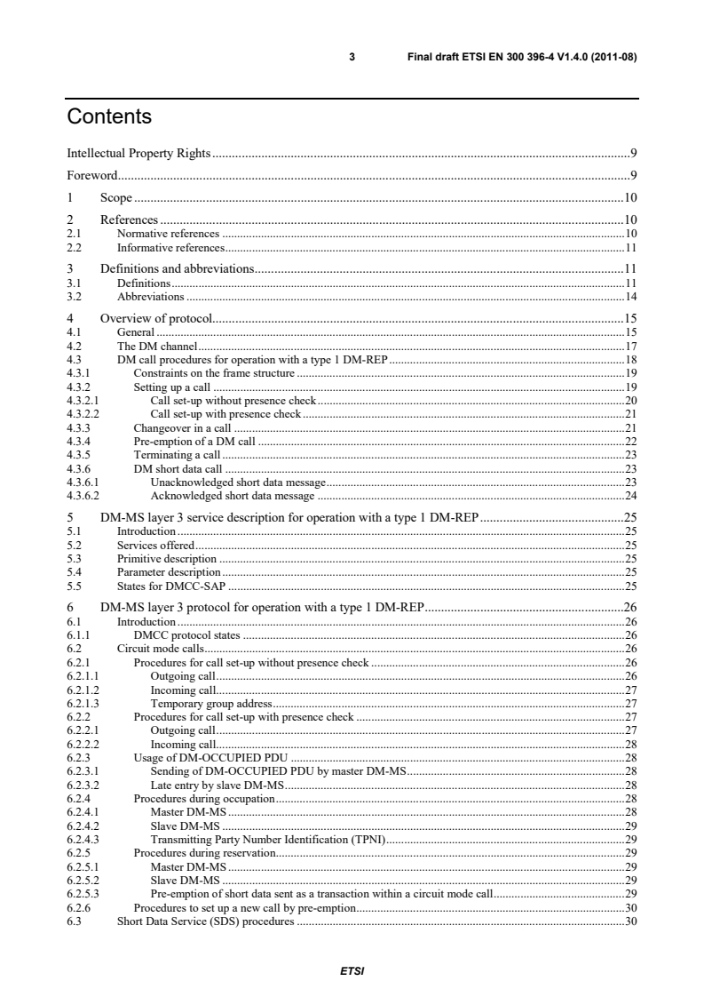 SIST EN 300 396-4 V1.4.1:2012 en_30039604v010400o - Terrestrial Trunked Radio (TETRA); Technical requirements for Direct Mode Operation (DMO); Part 4: Type 1 repeater air interface - Page 3 preview