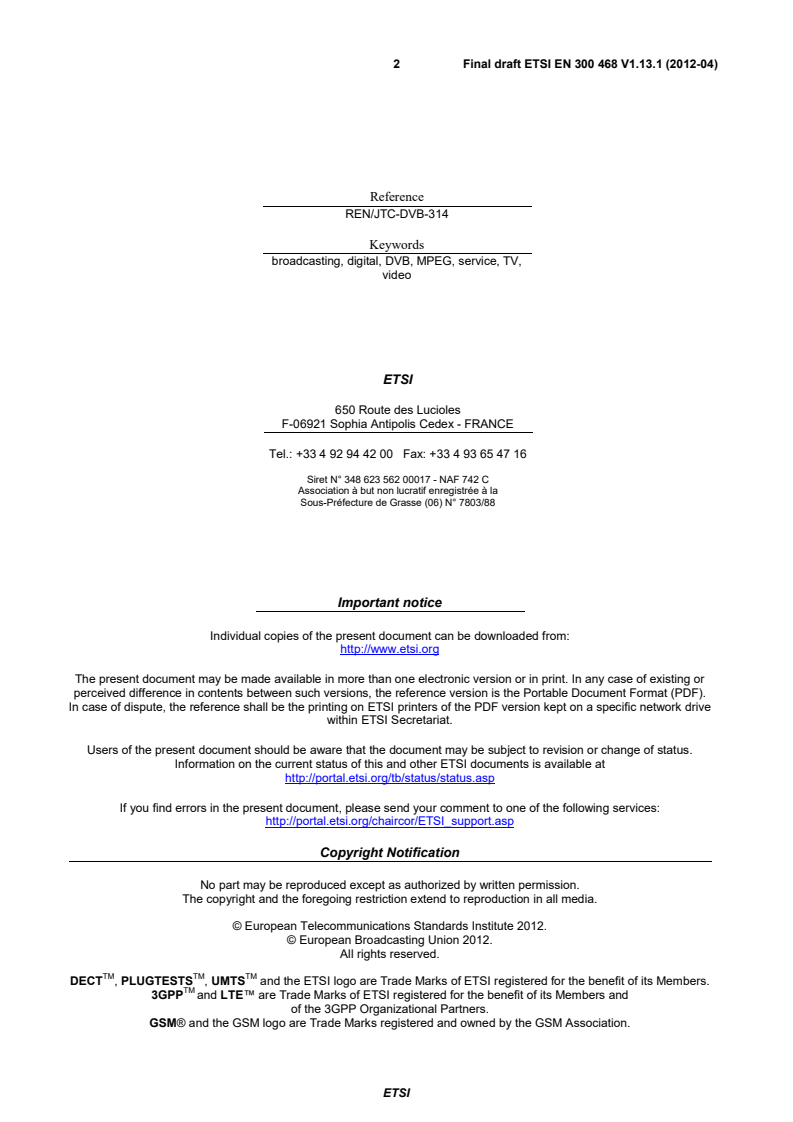 en_300468v011301o - Digital Video Broadcasting (DVB); Specification for Service Information (SI) in DVB systems