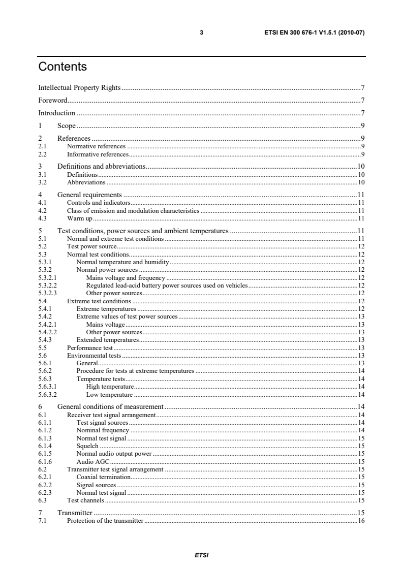 SIST EN 300 676-1 V1.5.1:2010 ETSI EN 300 676-1 V1.5.1 (2010-07) - Ground-based VHF hand-held, mobile and fixed radio transmitters, receivers and transceivers for the VHF aeronautical mobile service using amplitude modulation; Part 1: Technical characteristics and methods of measurement - Page 3 preview