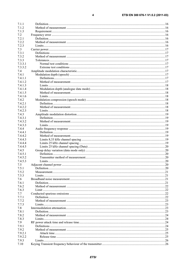 SIST EN 300 676-1 V1.5.2:2011 en_30067601v010502p - Ground-based VHF hand-held, mobile and fixed radio transmitters, receivers and transceivers for the VHF aeronautical mobile service using amplitude modulation; Part 1: Technical characteristics and methods of measurement - Page 4 preview