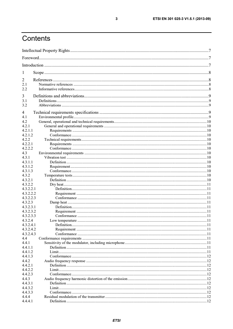 SIST EN 301 025-3 V1.5.1:2013 ETSI EN 301 025-3 V1.5.1 (2013-09) - Electromagnetic compatibility and Radio spectrum Matters (ERM); VHF radiotelephone equipment for general communications and associated equipment for Class D Digital Selective Calling (DSC); Part 3: Harmonized EN covering the essential requirements of article 3.3(e) of the R&TTE Directive - Page 3 preview
