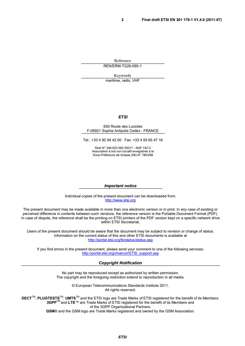en_30117801v010400o - Electromagnetic compatibility and Radio spectrum Matters (ERM); Portable Very High Frequency (VHF) radiotelephone equipment for the maritime mobile service operating in the VHF bands (for non-GMDSS applications only); Part 1: Technical characteristics and methods of measurement
