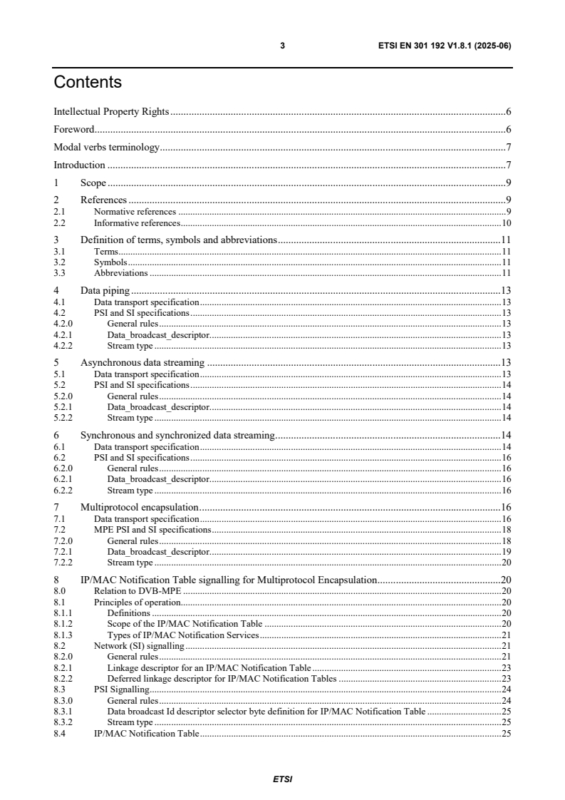 SIST EN 301 192 V1.8.1:2025 ETSI EN 301 192 V1.8.1 (2025-06) - Digital Video Broadcasting (DVB); DVB specification for data broadcasting - Page 3 preview