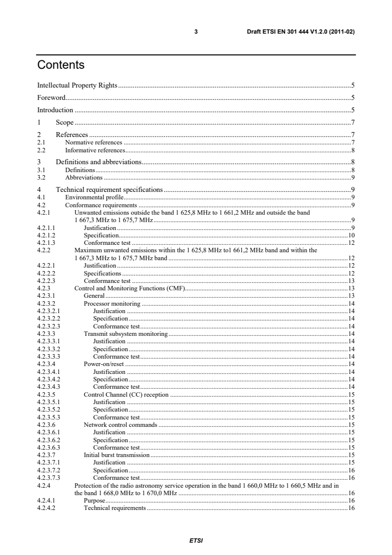 SIST EN 301 444 V1.2.1:2012 en_301444v010200c - Satellite Earth Stations and Systems (SES); Harmonized EN for Land Mobile Earth Stations (LMES) operating in the 1,5 GHz and 1,6 GHz bands providing voice and/or data communications covering essential requirements under Article 3.2 of the R&TTE directive - Page 3 preview