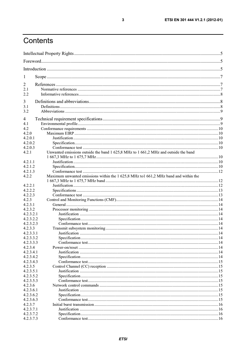 SIST EN 301 444 V1.2.1:2012 en_301444v010201p - Satellite Earth Stations and Systems (SES); Harmonized EN for Land Mobile Earth Stations (LMES) operating in the 1,5 GHz and 1,6 GHz bands providing voice and/or data communications covering essential requirements of article 3.2 of the R&TTE directive - Page 3 preview