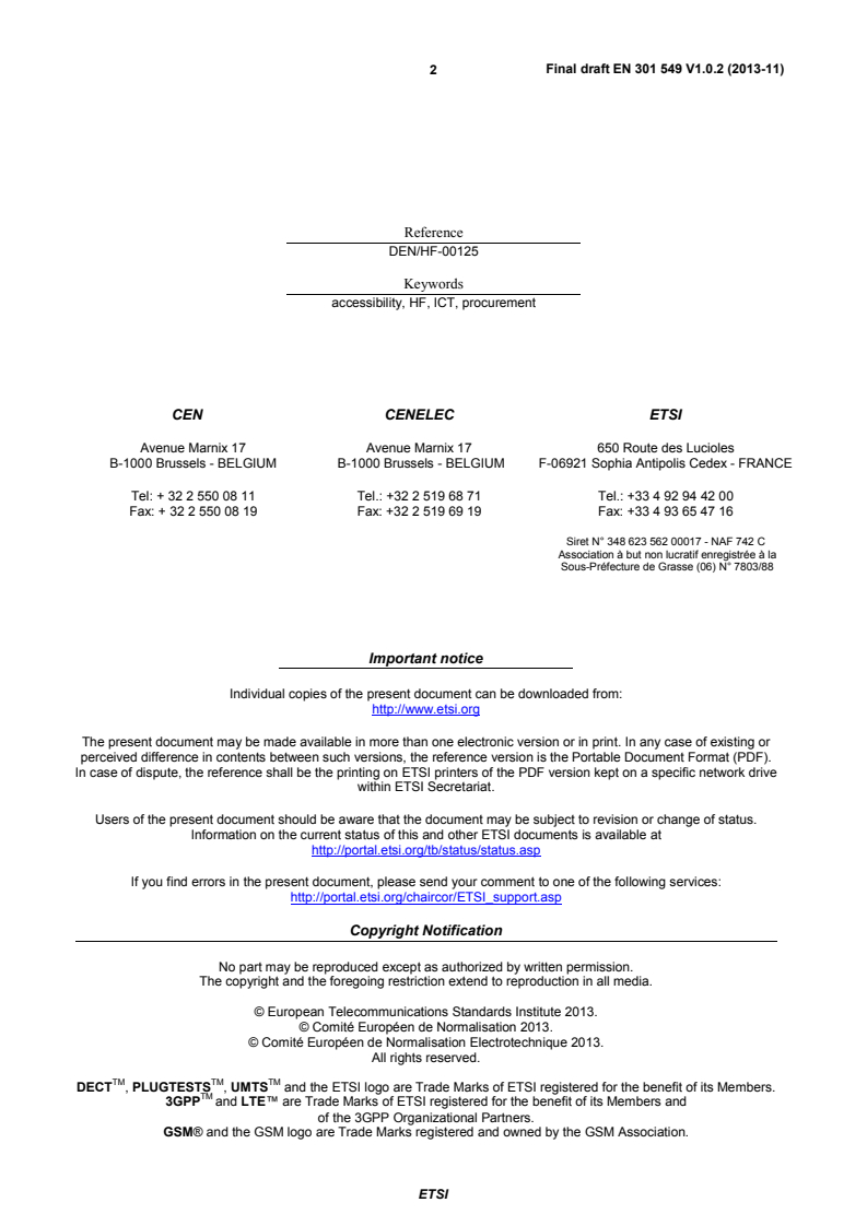 ETSI EN 301 549 V1.0.2 (2013-11) - Accessibility requirements suitable for public procurement of ICT products and services in Europe