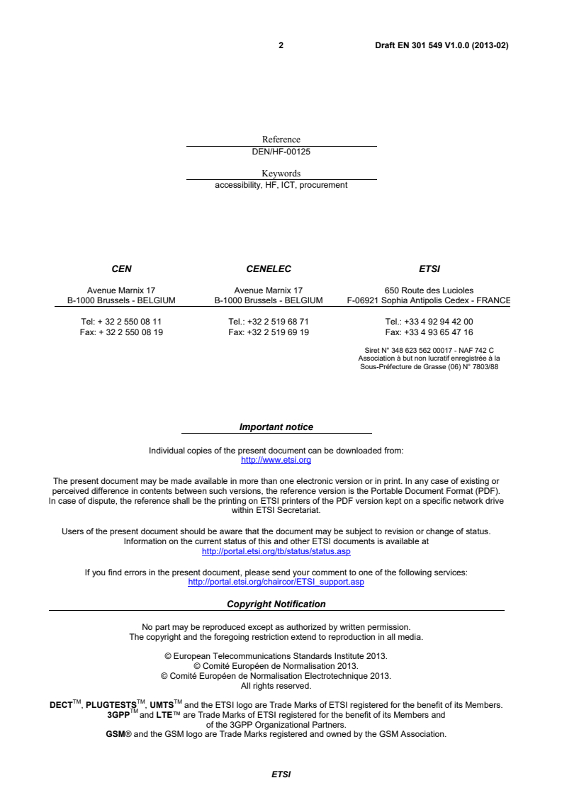 ETSI EN 301 549 V1.0.0 (2013-02) - Accessibility requirements for public procurement of ICT products and services in Europe