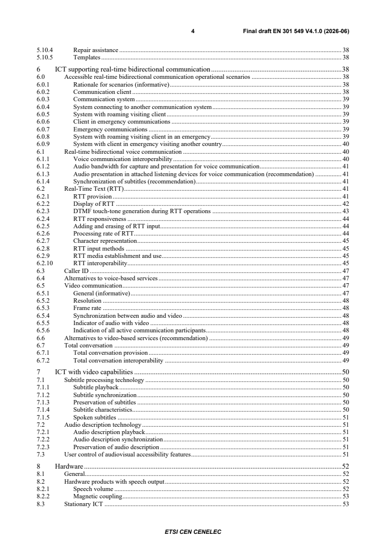 SIST EN 301 549 V4.1.1:2026 ETSI EN 301 549 V4.1.0 (2026-06) - Accessibility requirements for ICT products and services - Page 4 preview