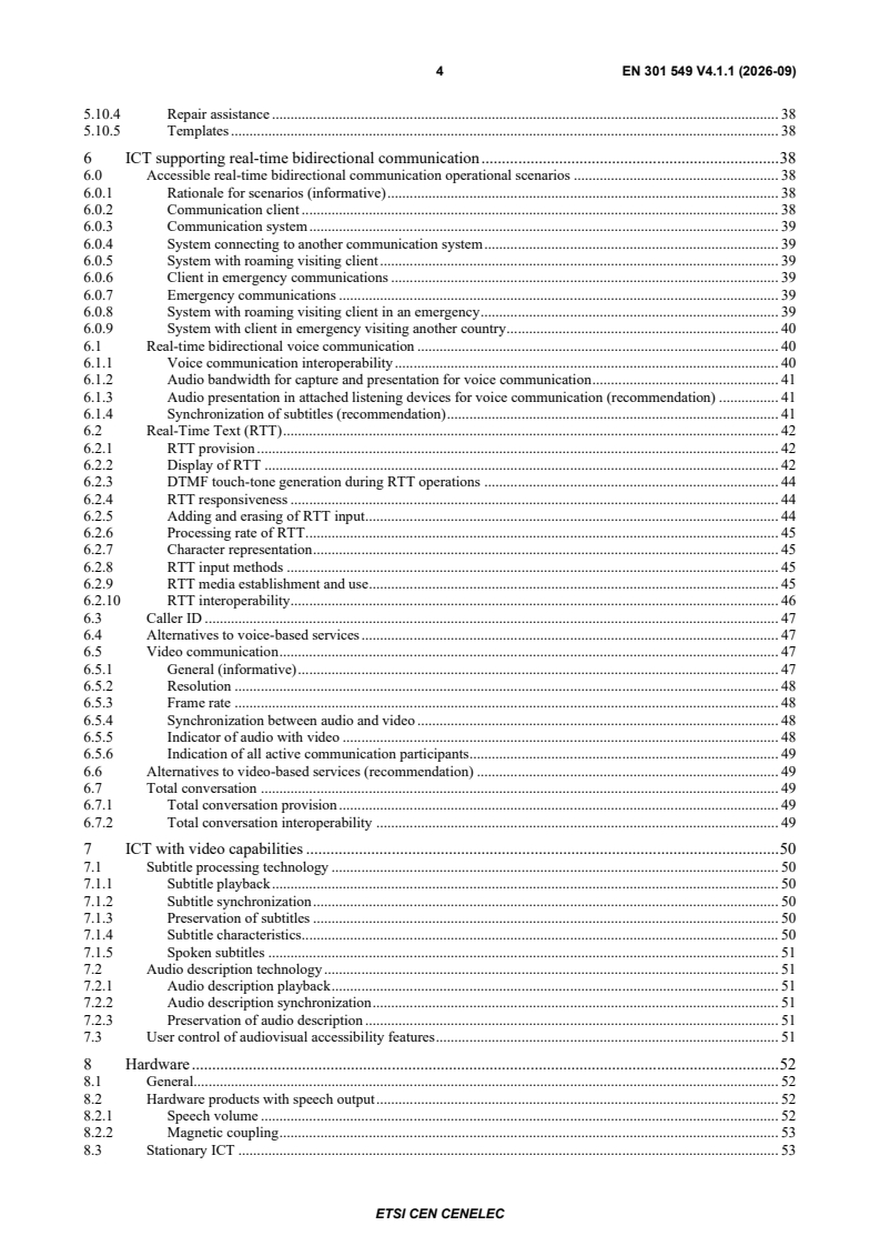 SIST EN 301 549 V4.1.1:2026 ETSI EN 301 549 V4.1.1 (2026-09) - Accessibility requirements for ICT products and services - Page 4 preview