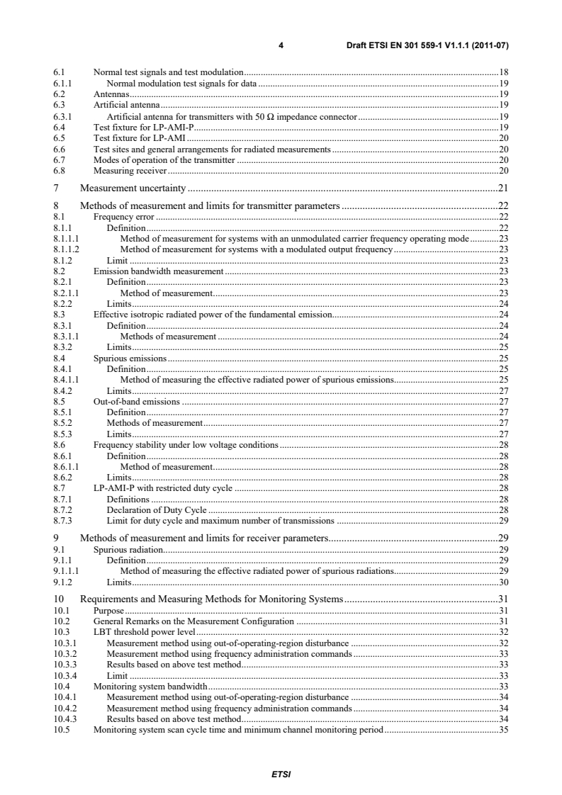SIST EN 301 559-1 V1.1.2:2012 en_30155901v010101c - Electromagnetic compatibility and Radio spectrum Matters (ERM); Short Range Devices (SRD); Low Power Active Medical Implants (LP-AMI) operating in the frequency range 2 483,5 MHz to 2 500 MHz; Part 1: Technical characteristics and test methods - Page 4 preview