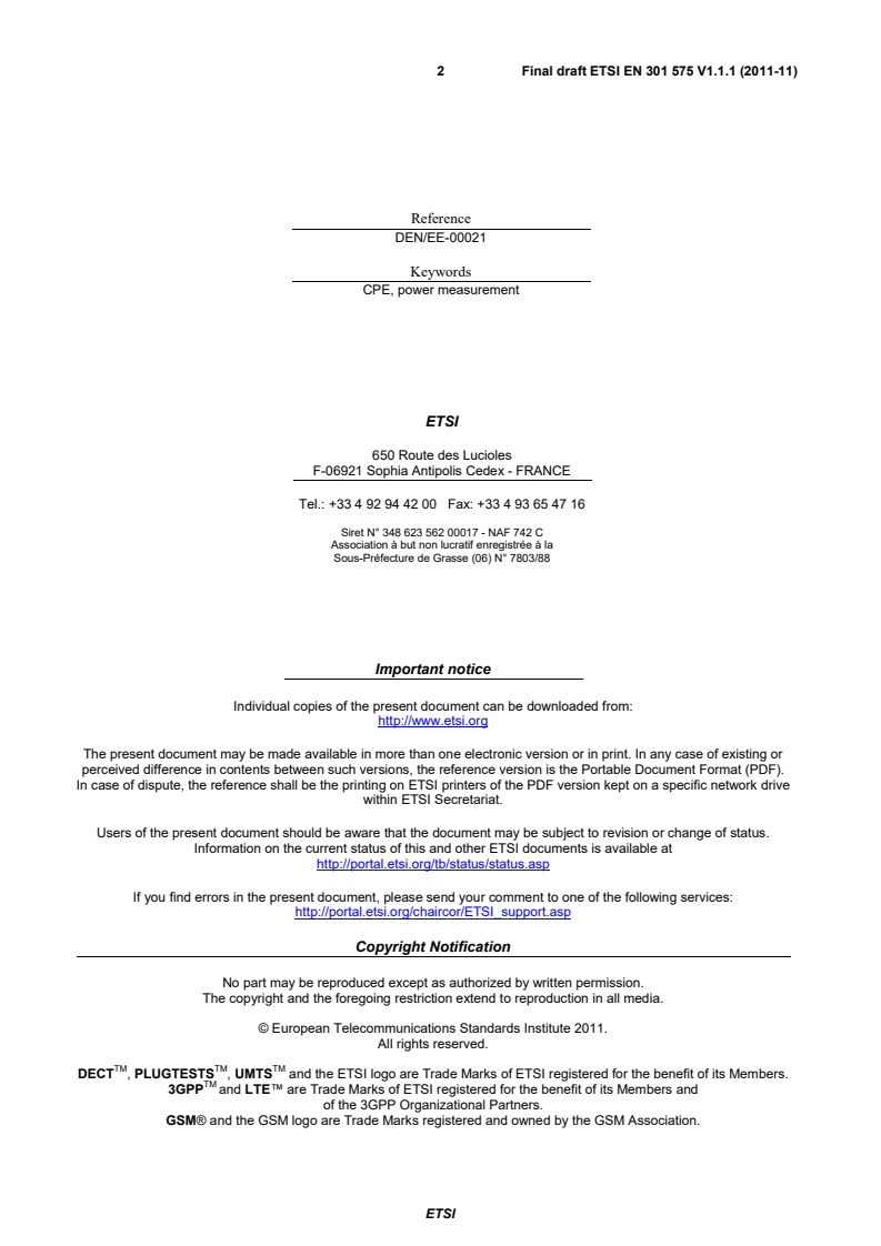 en_301575v010101o - Environmental Engineering (EE); Measurement method for energy consumption of Customer Premises Equipment (CPE)