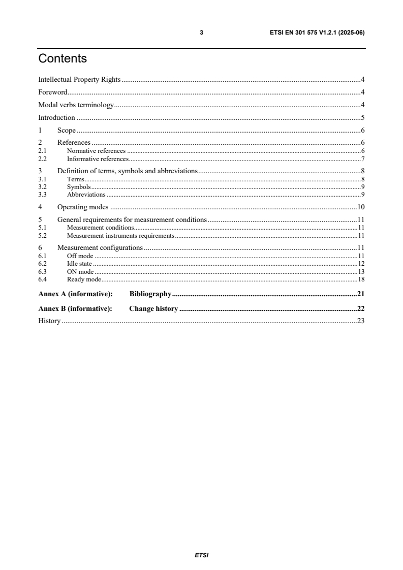 SIST EN 301 575 V1.2.1:2025 ETSI EN 301 575 V1.2.1 (2025-06) - Environmental Engineering (EE); Measurement method for energy consumption of Customer Premises Equipment (CPE) - Page 3 preview