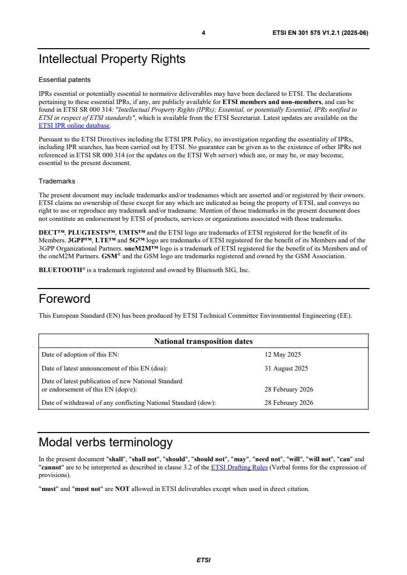 SIST EN 301 575 V1.2.1:2025 ETSI EN 301 575 V1.2.1 (2025-06) - Environmental Engineering (EE); Measurement method for energy consumption of Customer Premises Equipment (CPE) - Page 4 preview