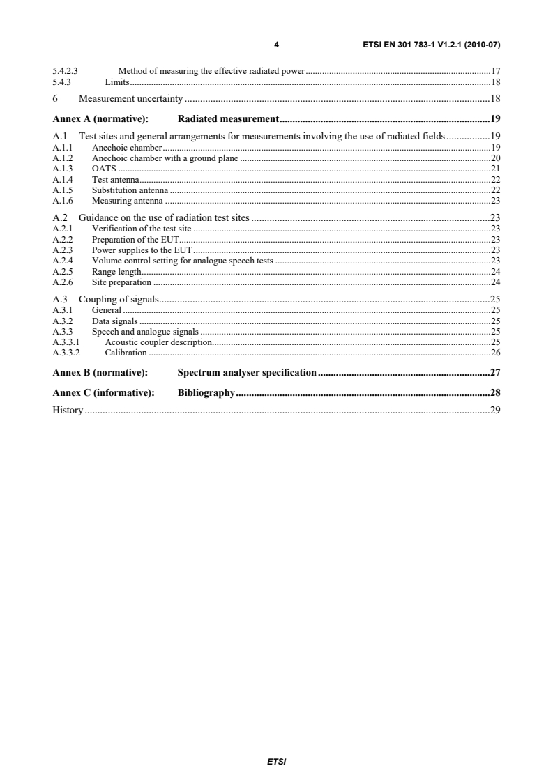 SIST EN 301 783-1 V1.2.1:2010 ETSI EN 301 783-1 V1.2.1 (2010-07) - Electromagnetic compatibility and Radio spectrum Matters (ERM); Land Mobile Service; Commercially available amateur radio equipment; Part 1: Technical characteristics and methods of measurement - Page 4 preview
