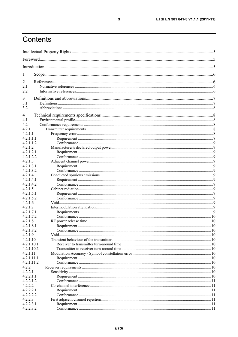 SIST EN 301 841-3 V1.1.1:2011 en_30184103v010101p - VHF air-ground Digital Link (VDL) Mode 2; Technical characteristics and methods of measurement for ground-based equipment; Part 3: Harmonized EN covering the essential requirements of article 3.2 of the R&TTE Directive - Page 3 preview