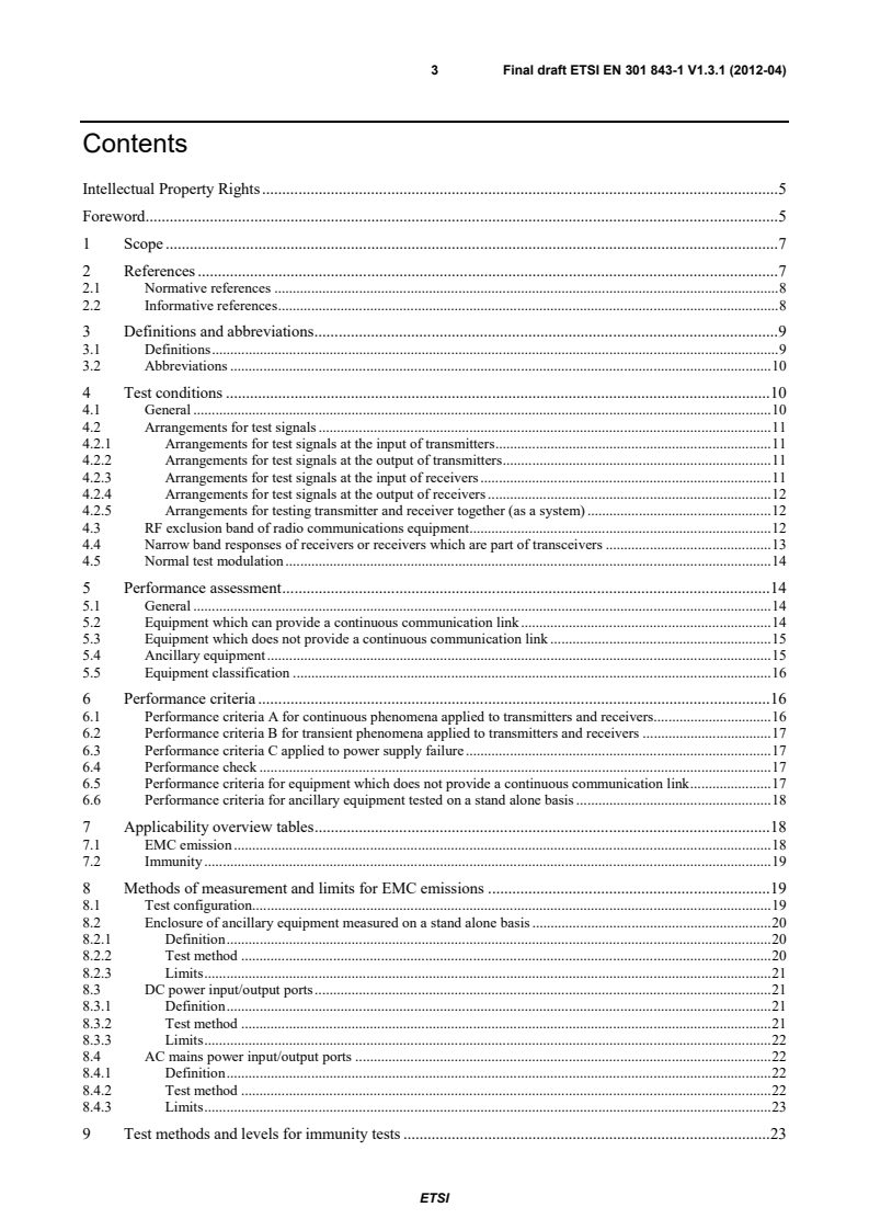 SIST EN 301 843-1 V1.3.1:2012 en_30184301v010301o - Electromagnetic compatibility and Radio spectrum Matters (ERM); ElectroMagnetic Compatibility (EMC) standard for marine radio equipment and services; Part 1: Common technical requirements - Page 3 preview